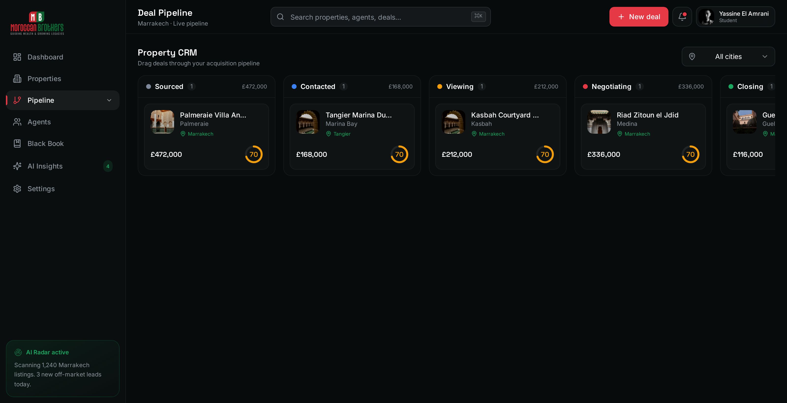 The property deal pipeline inside the Moroccan Brothers CRM